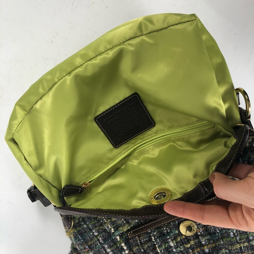 Coach Chelsea Tweed Boucle Bag Purse green brown - Picture 6 of 8